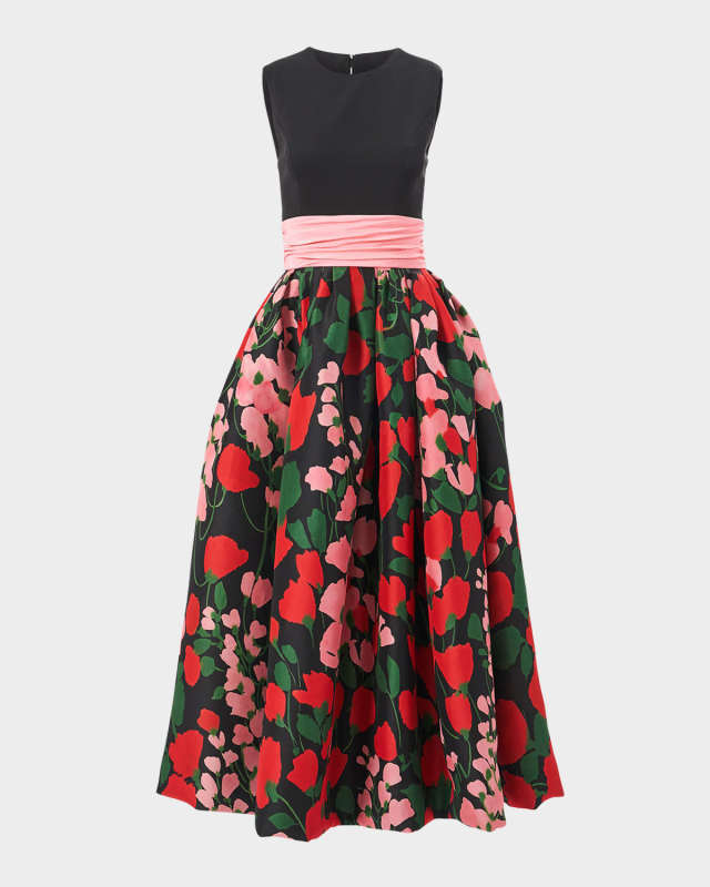 Floral Cummerbund Waist Dress